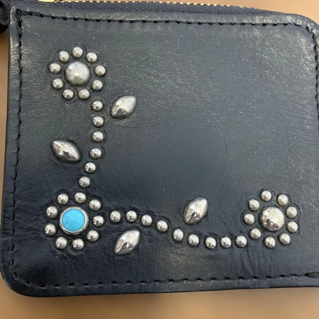 未使用　HTC 財布　L型　MINI wallet ターコイズ　スタッズ