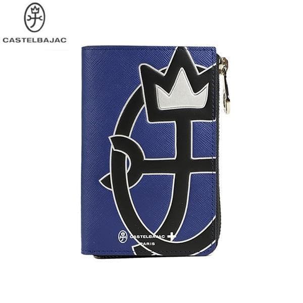 カステルバジャック 牛革 Ｌ字ジップ財布 縦型 人気デザイン ブルー