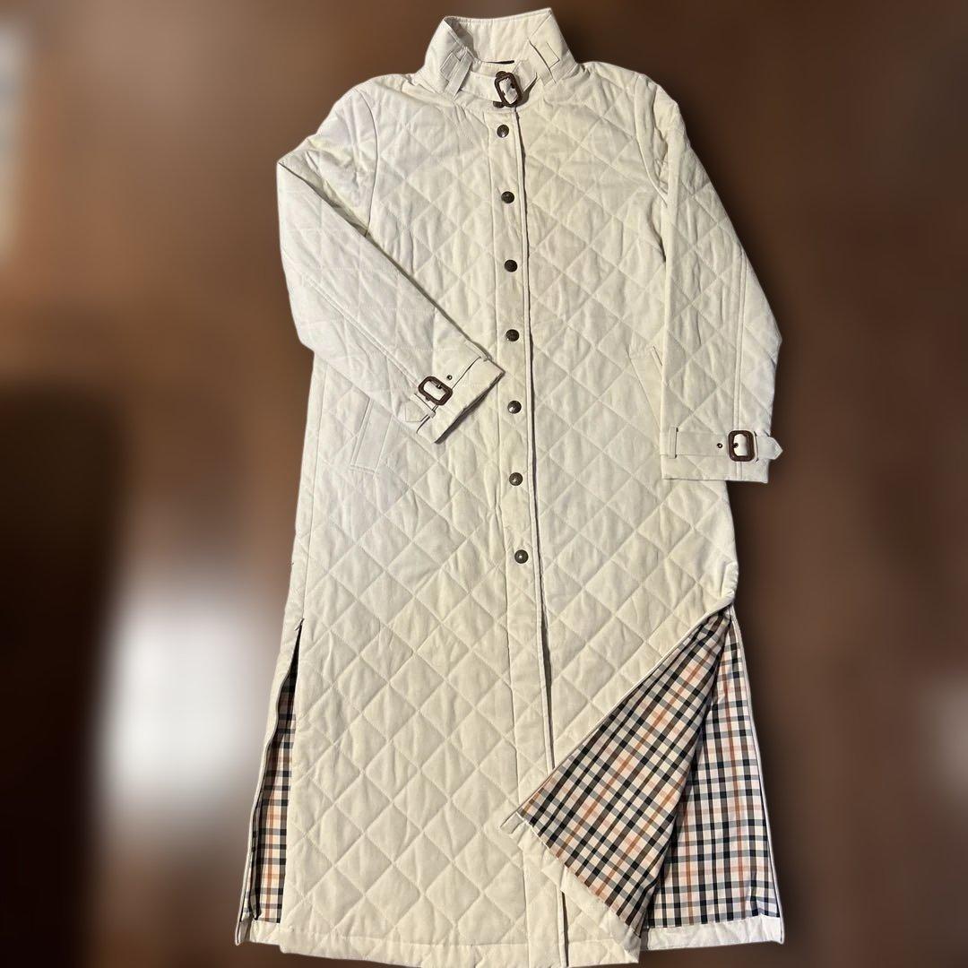 ★美品★DAKS★キルティングロングコート★アイボリー★11★ダックス★チェック
