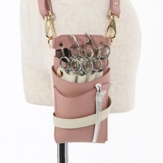 シエーナ ピンク×アイボリー 4〜6丁入れ シザーケース グローブホルダー付き