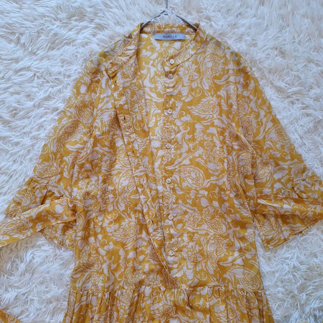 極美品✨マレーラ 近年モデル 花柄ロングワンピース シルク混 大きいサイズ