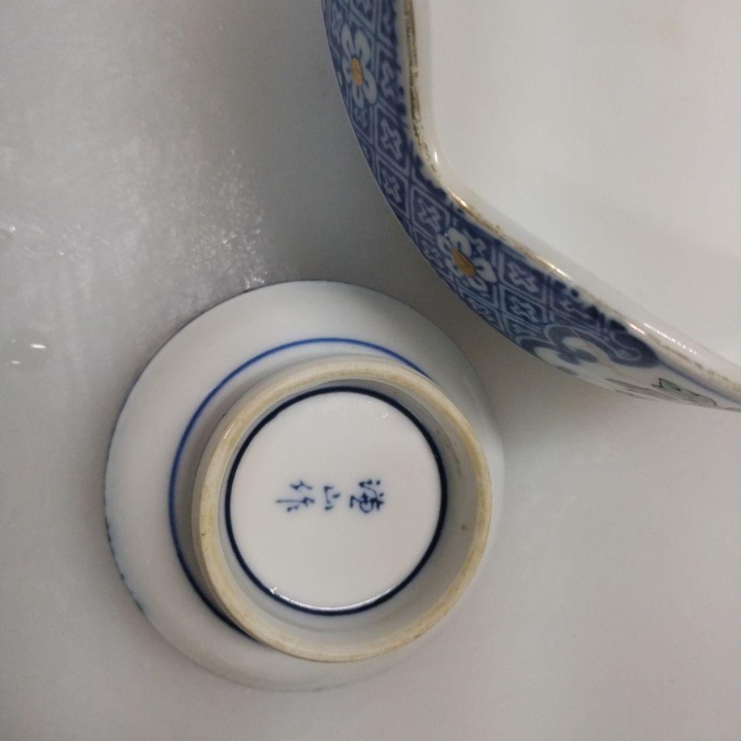 花柄と青い模様の会席皿5組セット