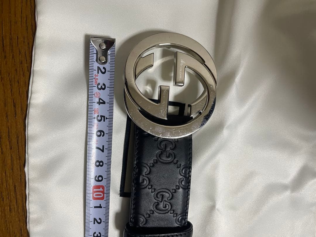 正規品）GUCCI ブラックレザー ベルト ダブルGバックル