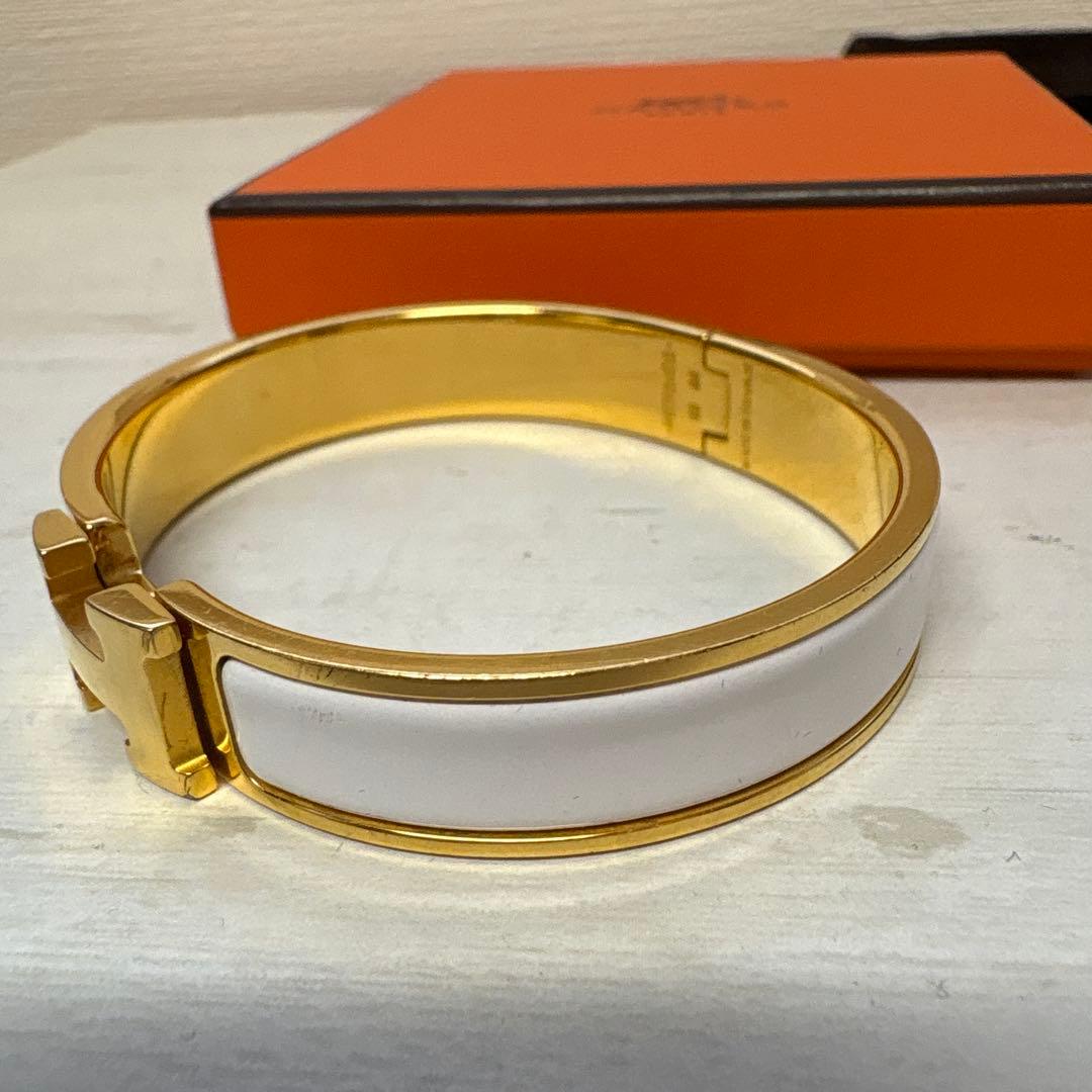 HERMES エナメルバングル クリックh ゴールド/ホワイト