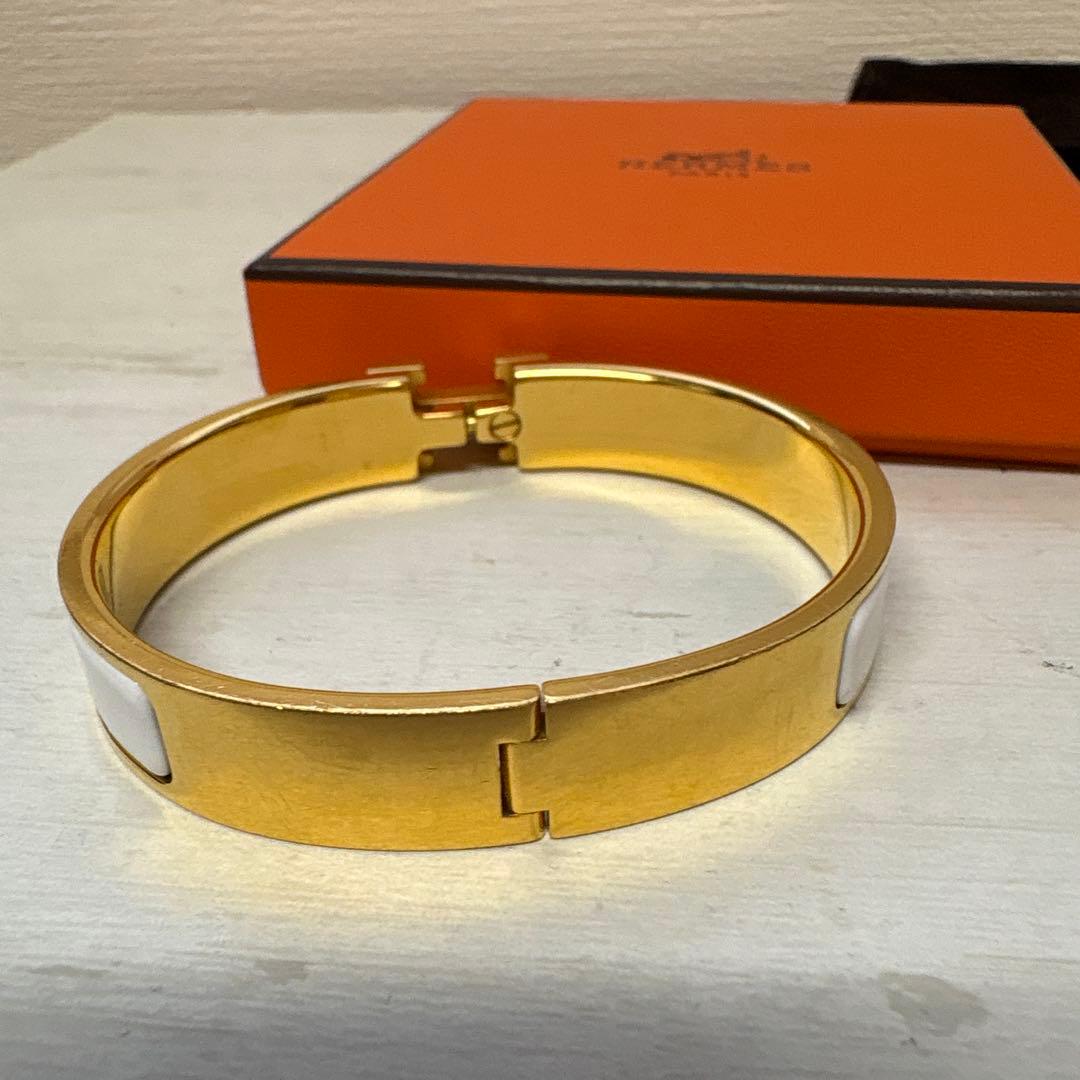HERMES エナメルバングル クリックh ゴールド/ホワイト