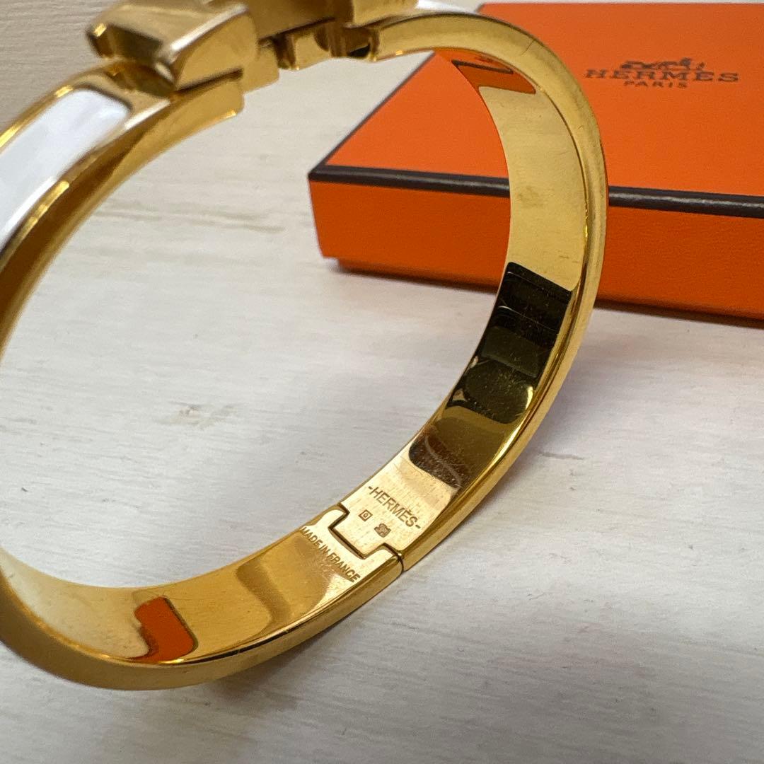 HERMES エナメルバングル クリックh ゴールド/ホワイト