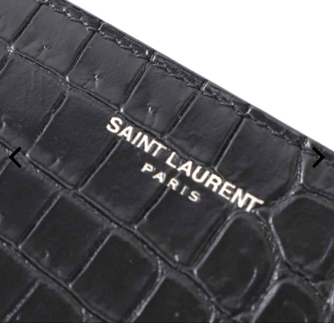SAINT LAURENT ブラック クロコダイル 二つ折り財布 マネークリップ