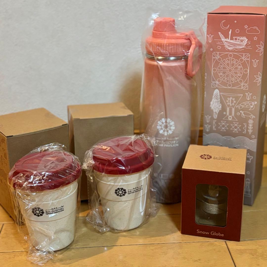 期間限定価格❣️万博　カタール館セット　水筒ピンク　タンブラー　スノードーム