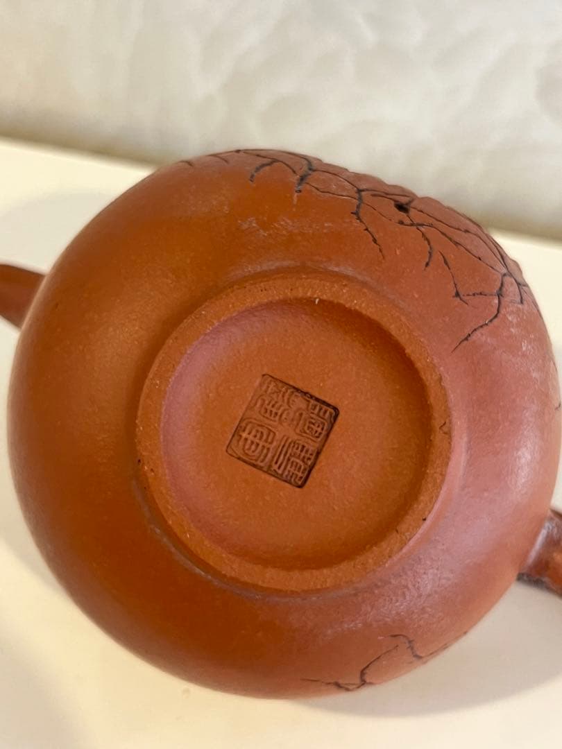 中国急須　朱泥　刻印　彫刻　アンティーク　骨董品　コレクション