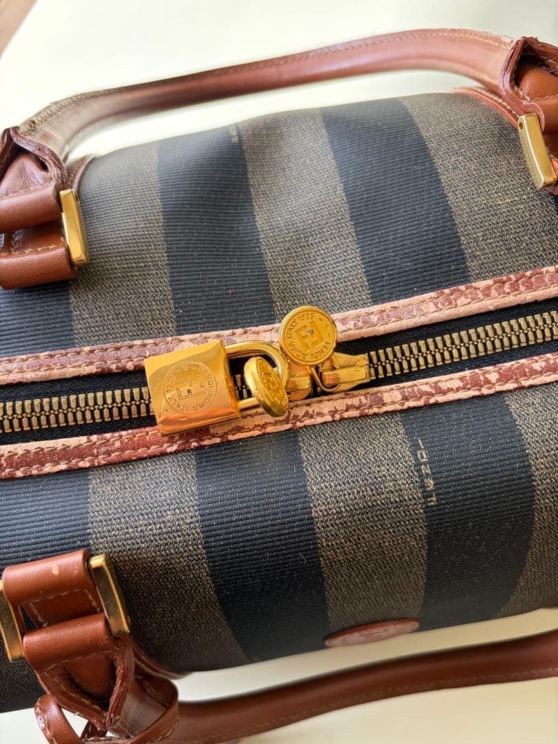 FENDI ストライプデザイン ミニボストンバッグ