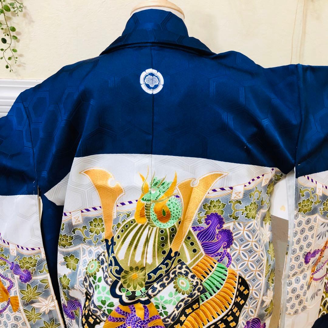 七五三 五歳‼️未使用タグ付着物×袴‼️ 紺地に鷹兜煌びやか‼️完全フルセット 銘品