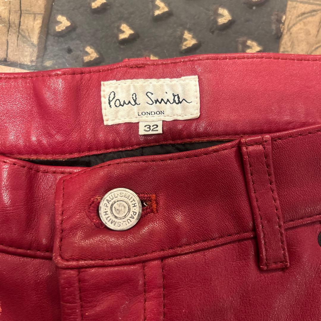 Paul Smith 本革 レザーパンツ レッド スリム M