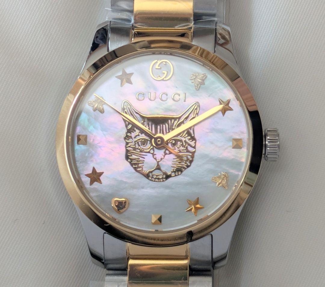 新品未使用　GUCCI　腕時計　猫　ゴールド　ホワイト　YA1265012