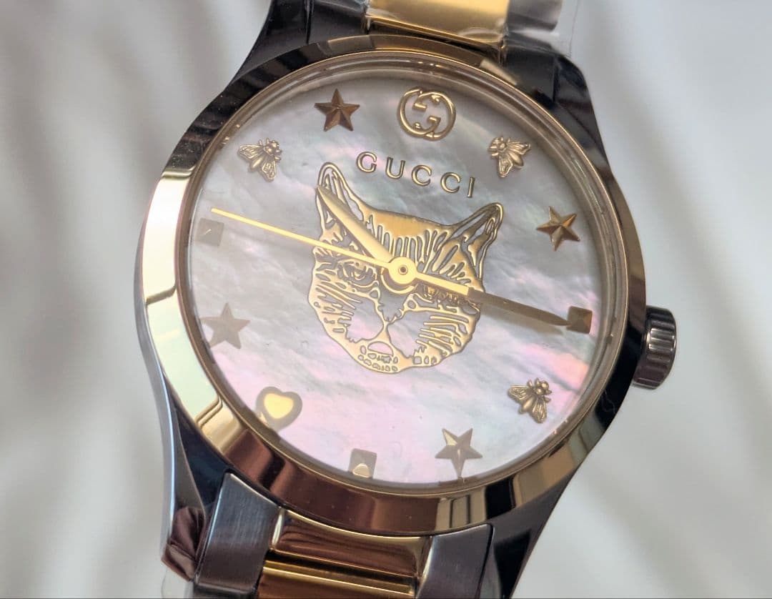 新品未使用　GUCCI　腕時計　猫　ゴールド　ホワイト　YA1265012