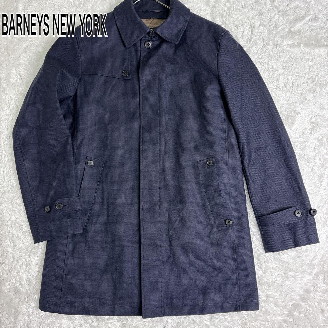 バーニーズニューヨーク ウール ステンカラーコート ネイビー/チェック XL