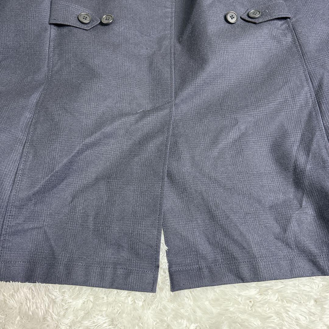 バーニーズニューヨーク ウール ステンカラーコート ネイビー/チェック XL