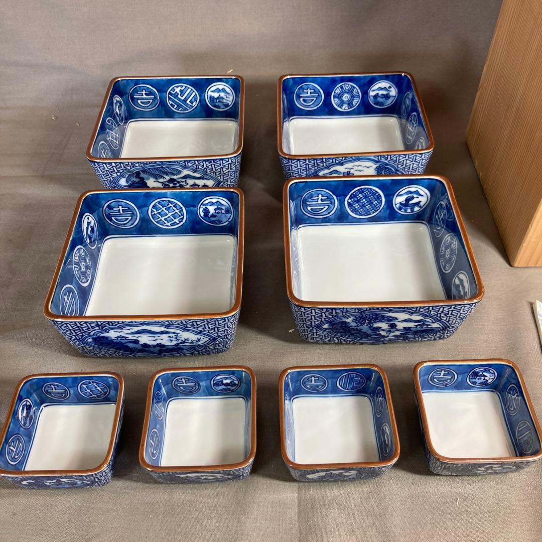 【源右衛門】古伊万里の伝統　日本名窯　舘林源右衛門作　祥瑞手間取山水図　向付四客