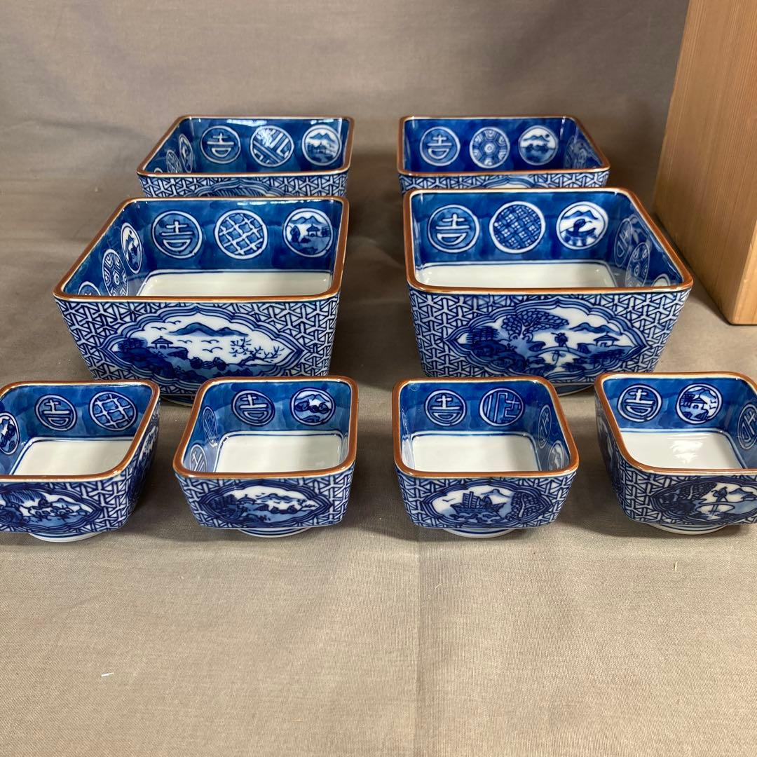 【源右衛門】古伊万里の伝統　日本名窯　舘林源右衛門作　祥瑞手間取山水図　向付四客