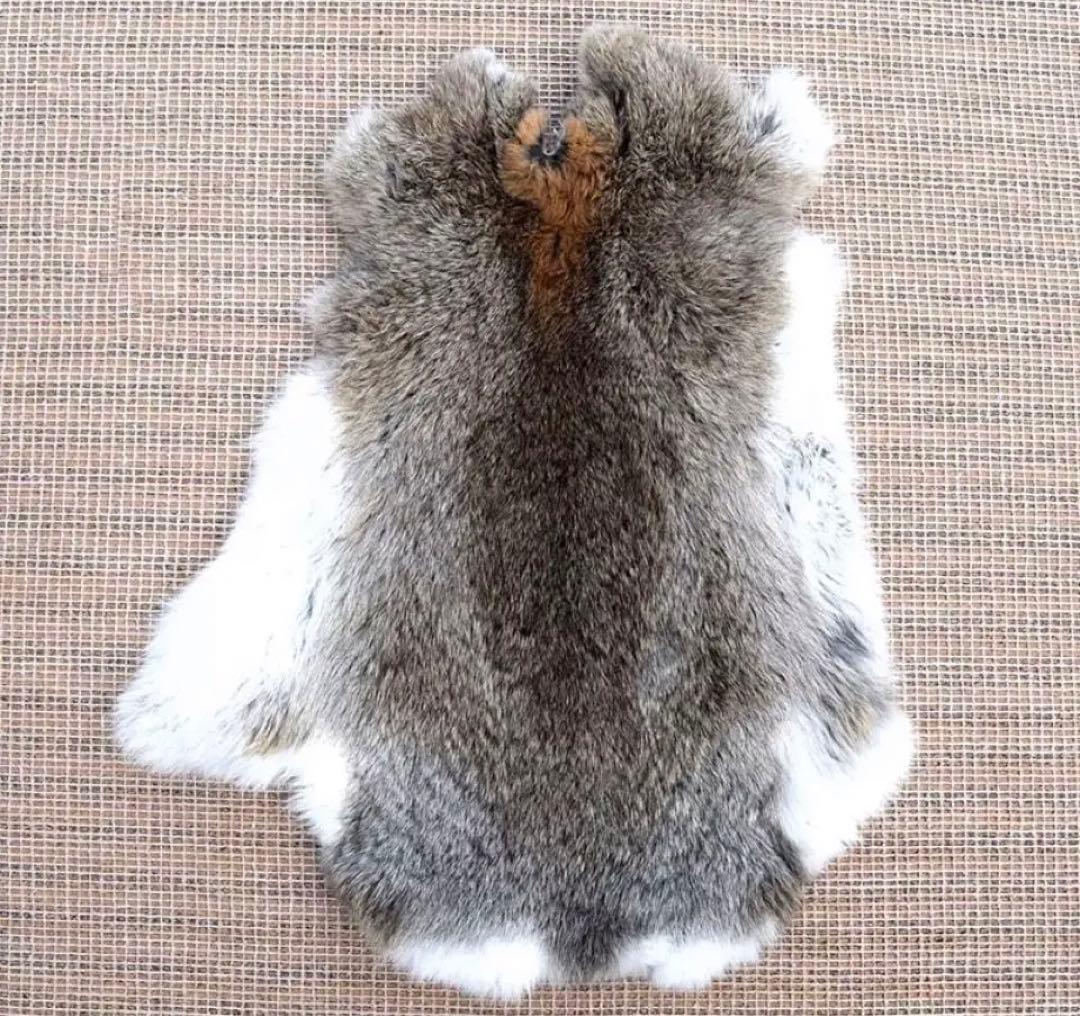 ラパンウサギ毛皮グレー系ベージュ台座に5枚