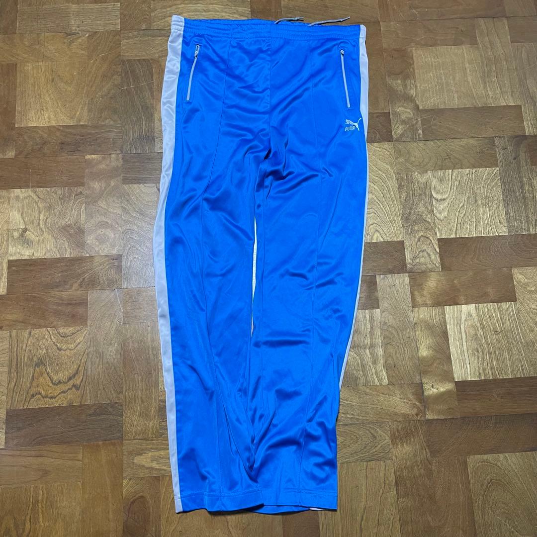 PUMA プーマ　プージャ　トラックパンツ　ジャージ下　青/白　光沢　サイズM
