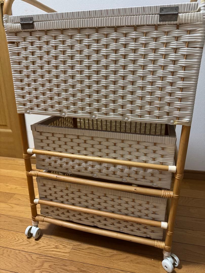 ミッフィー　ピンク　籐ラタン　大型 蓋付 バスケット3段　昭和レトロ　レア　希少