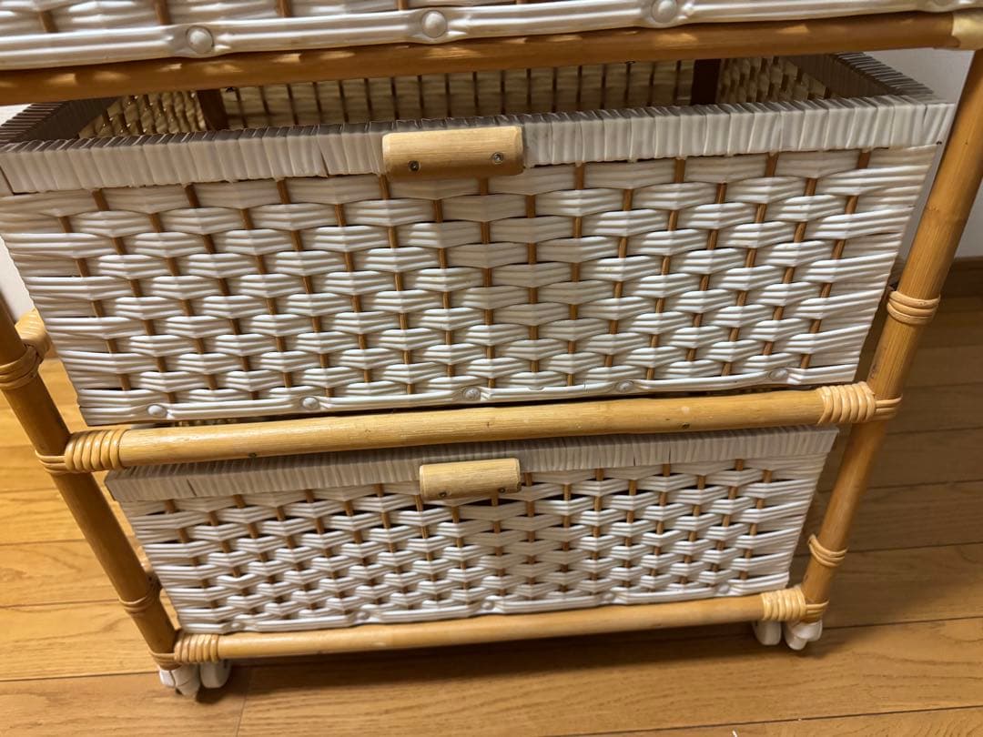 ミッフィー　ピンク　籐ラタン　大型 蓋付 バスケット3段　昭和レトロ　レア　希少