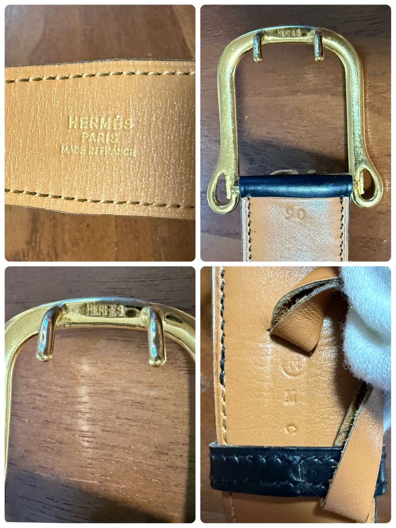 エルメス　ヴィンテージ　ベルト　90 メンズ　黒　ゴールド金具　鎧　ベルト