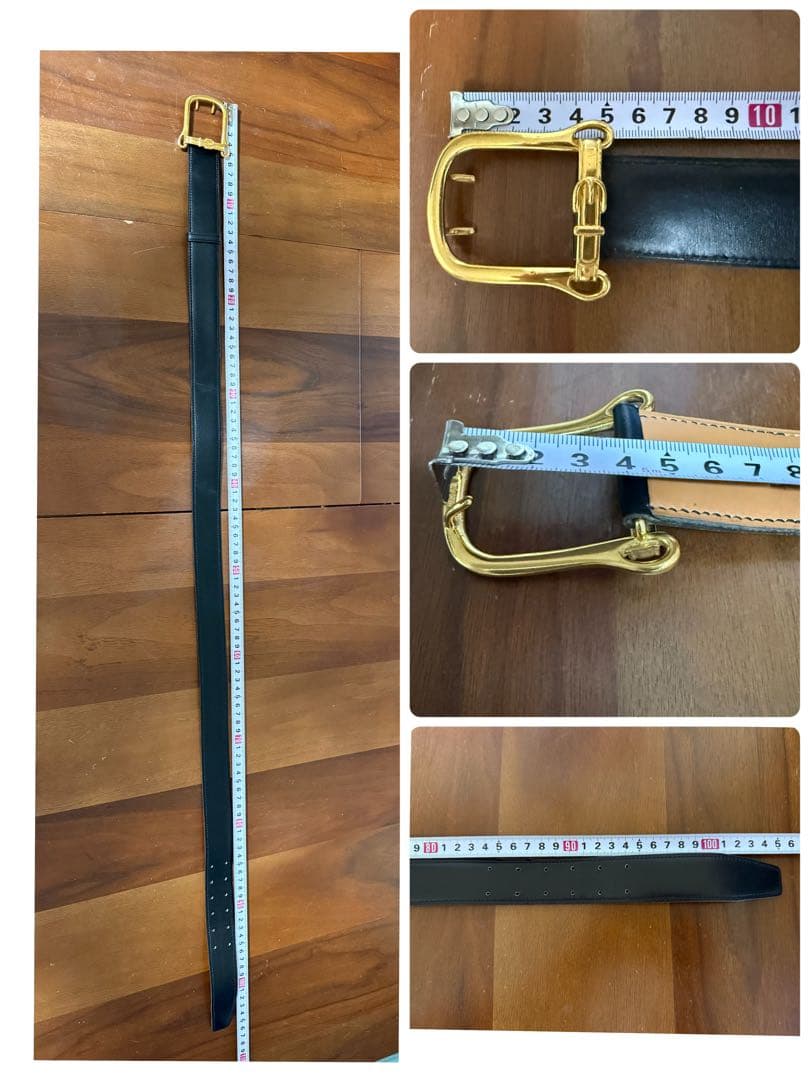 エルメス　ヴィンテージ　ベルト　90 メンズ　黒　ゴールド金具　鎧　ベルト