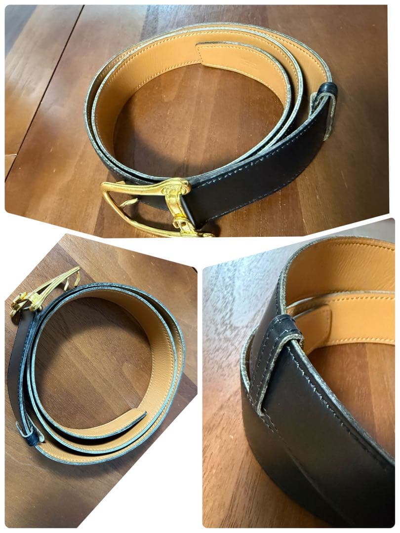 エルメス　ヴィンテージ　ベルト　90 メンズ　黒　ゴールド金具　鎧　ベルト
