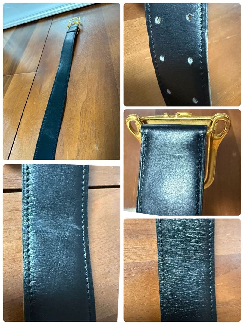 エルメス　ヴィンテージ　ベルト　90 メンズ　黒　ゴールド金具　鎧　ベルト