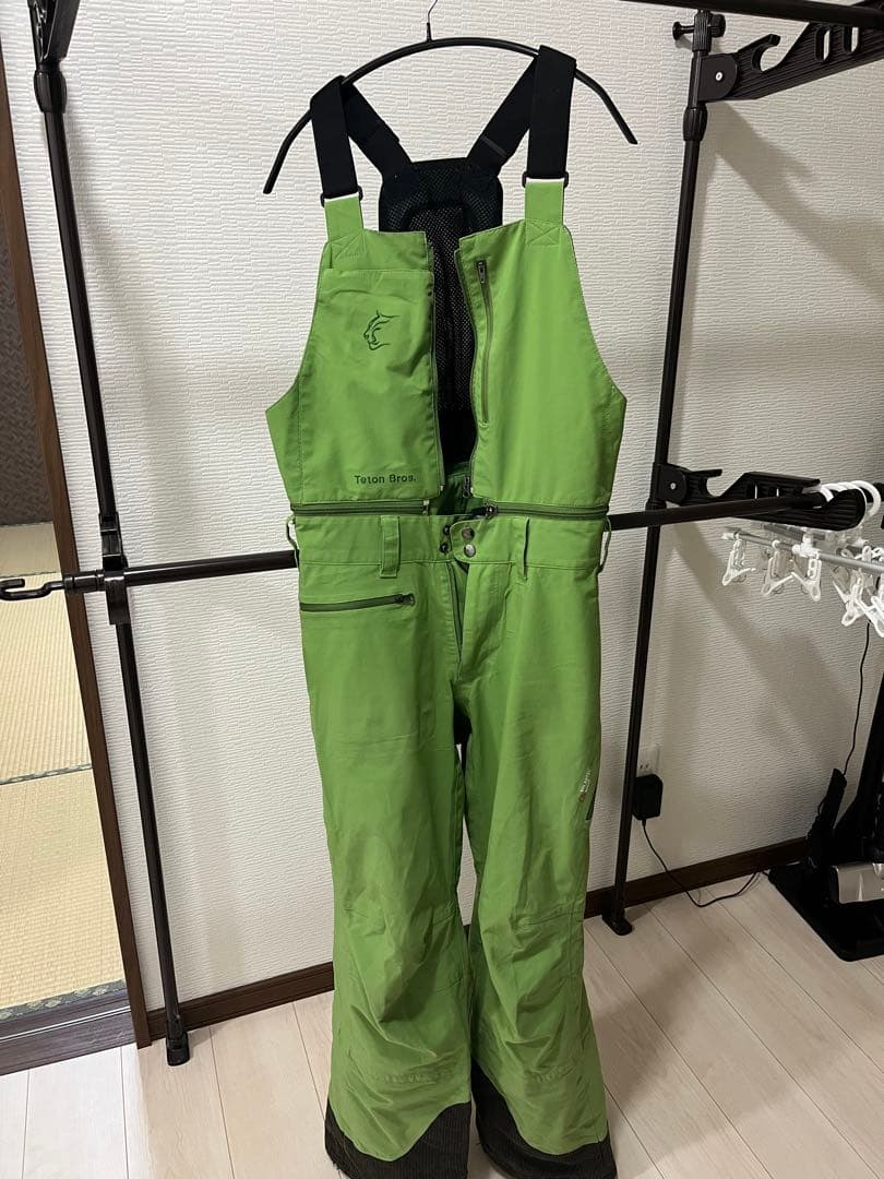 Teton bros ビブパンツ スノボ グリーン シェルパンツ 防風
