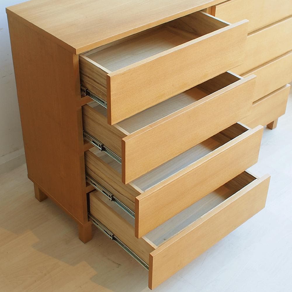 無印良品/MUJI 廃盤 タモ材 ワイドチェスト 120cm 4段 脚付き