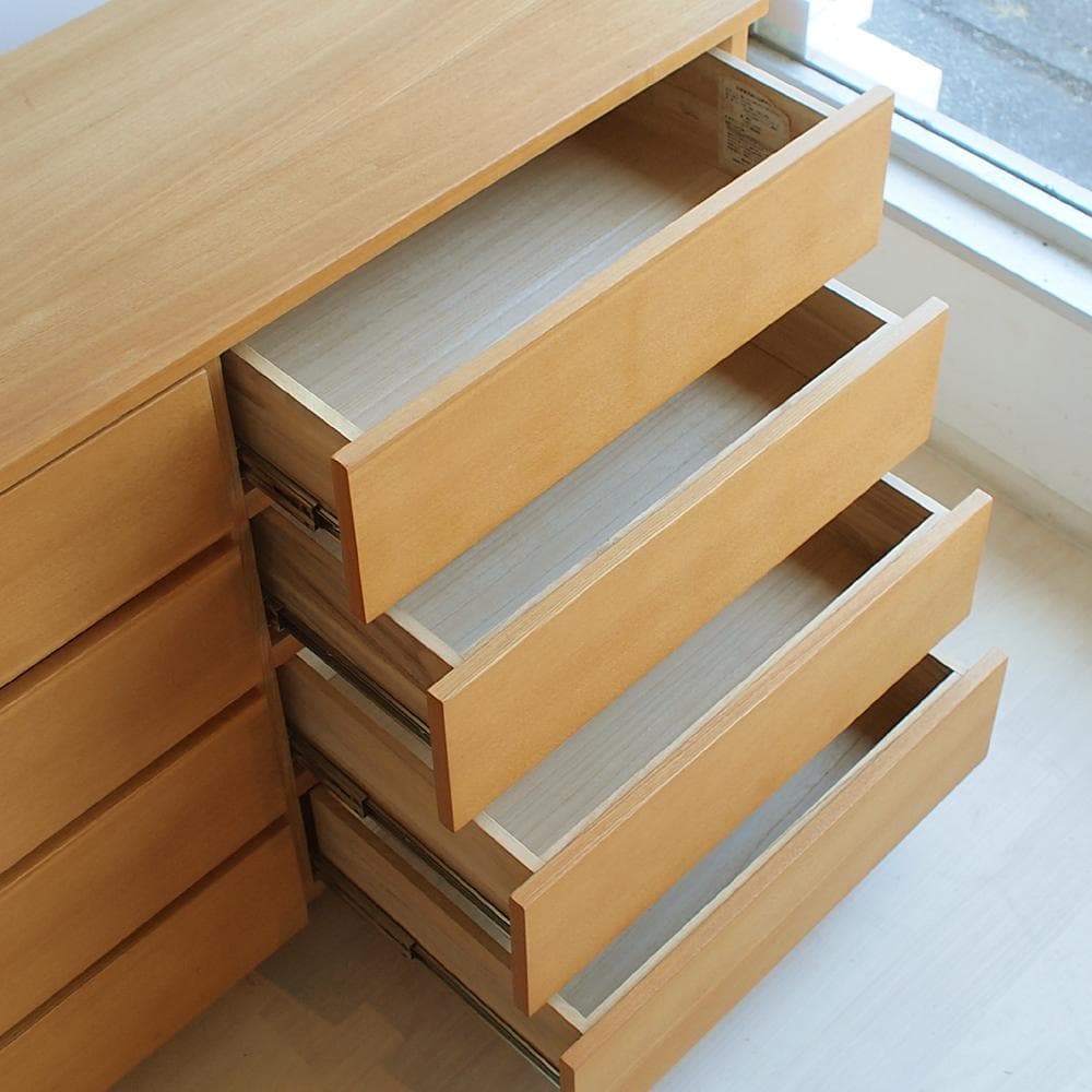 無印良品/MUJI 廃盤 タモ材 ワイドチェスト 120cm 4段 脚付き