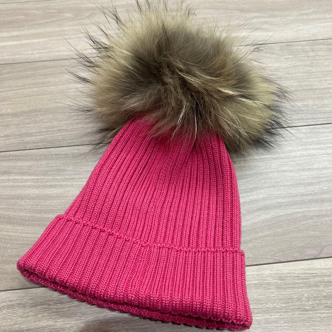 限定セール★ほぼ未使用★MONCLER ピンク ファー付きニット帽 L