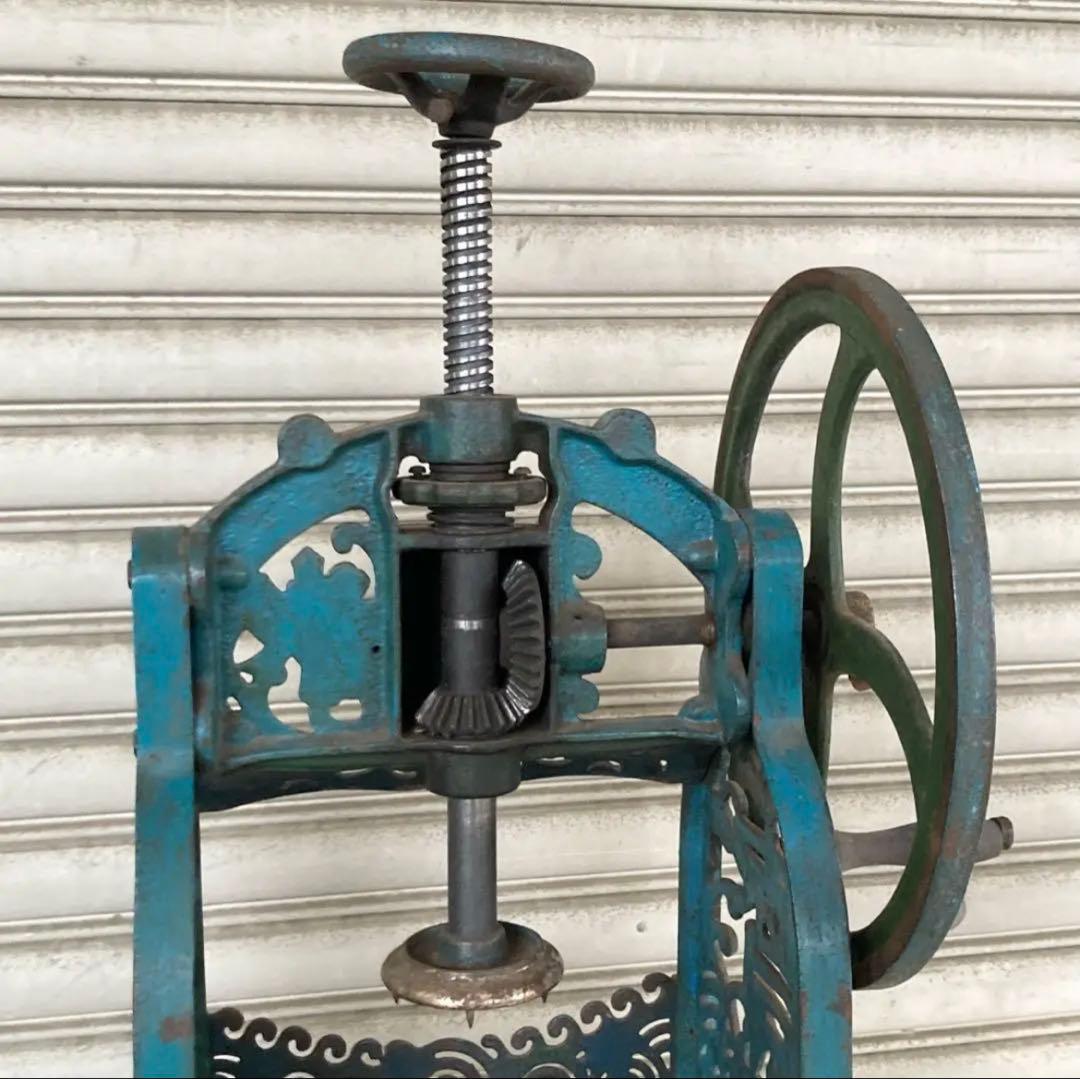 昭和 大正 レトロ 手動式 かき氷機 青緑 かき氷 アンティーク 氷削り 夏