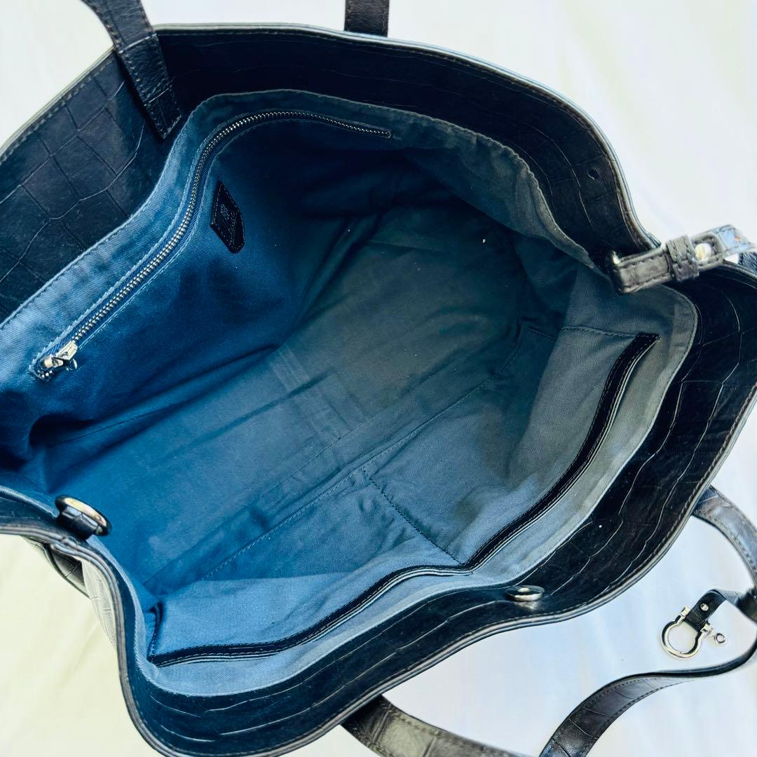 美品 FARO ファーロ　クロコ型押　トートバッグ　ブラック