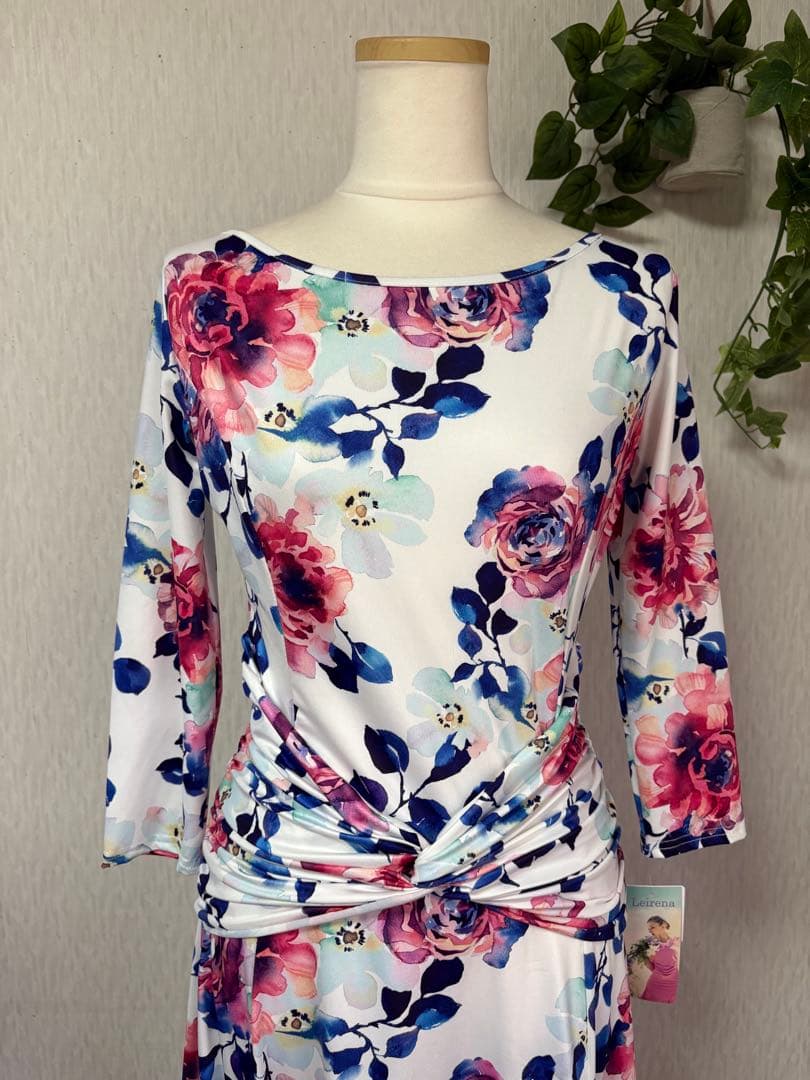 まーちゃん⭐︎花柄 七分袖 ロングドレス MLサイズ 新品