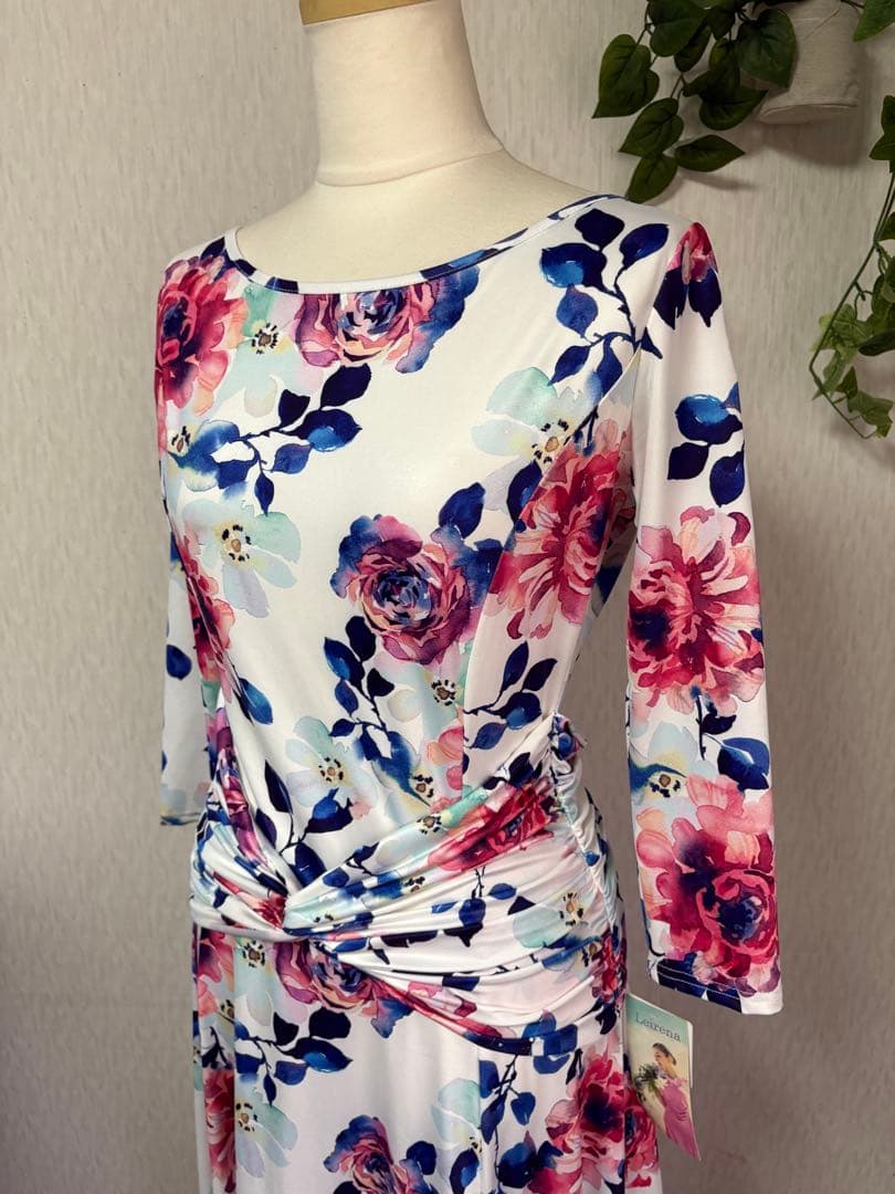 まーちゃん⭐︎花柄 七分袖 ロングドレス MLサイズ 新品