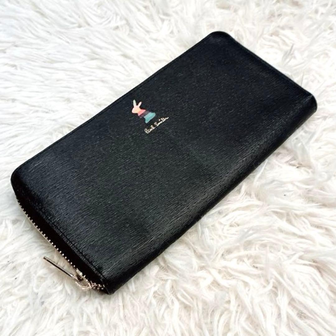 【美品】Paul Smith マーケトリーバニー 長財布 ラウンドファスナー　黒