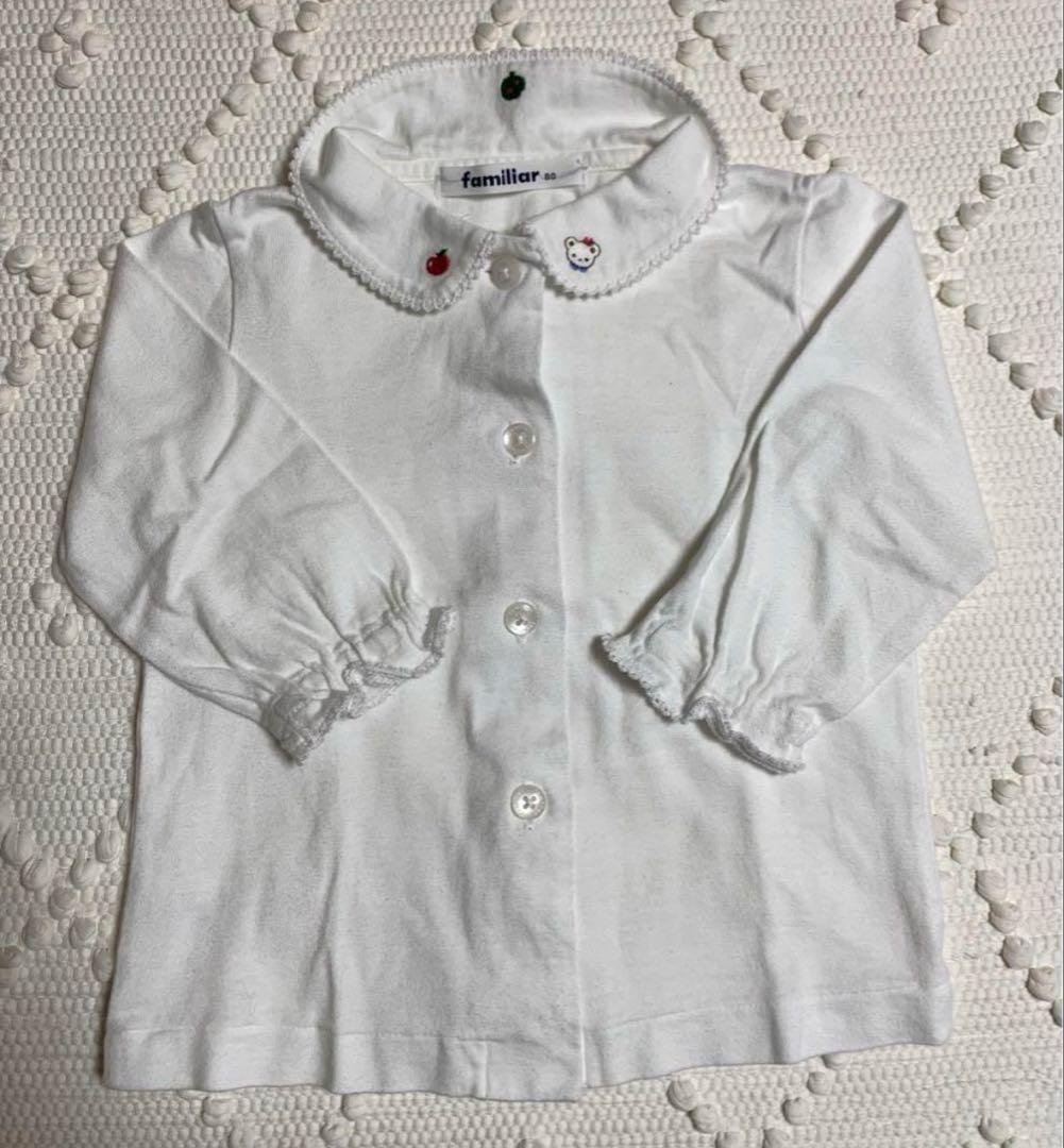 美品★ファミリア　赤チェックワンピース　長袖ブラウス刺繍　セット売り　サイズ80