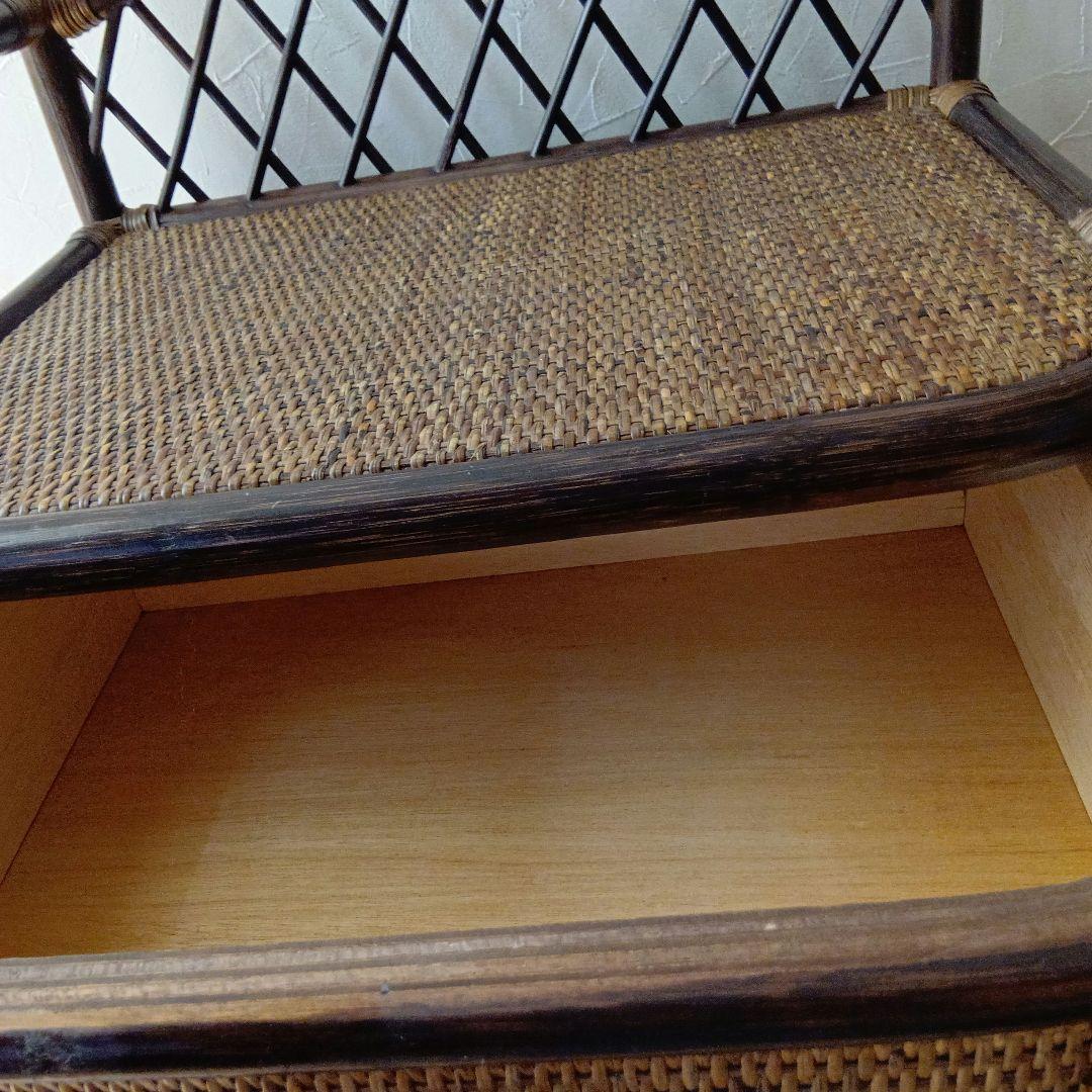 籐家具ラタン 昭和レトロ エスニック アジアンラック ４段木製チェスト ブラウン