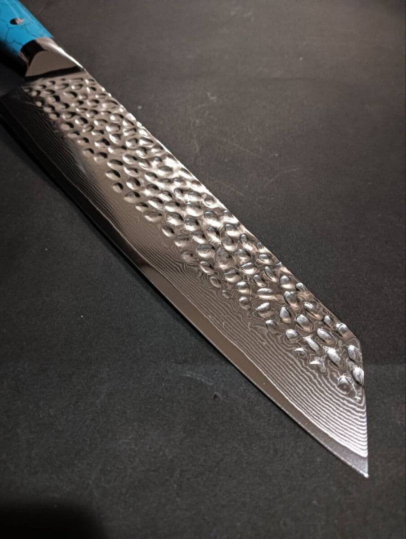 本鍛造33層ダマスカスV金10号切付包丁210mm ブルーターコイズ柄
