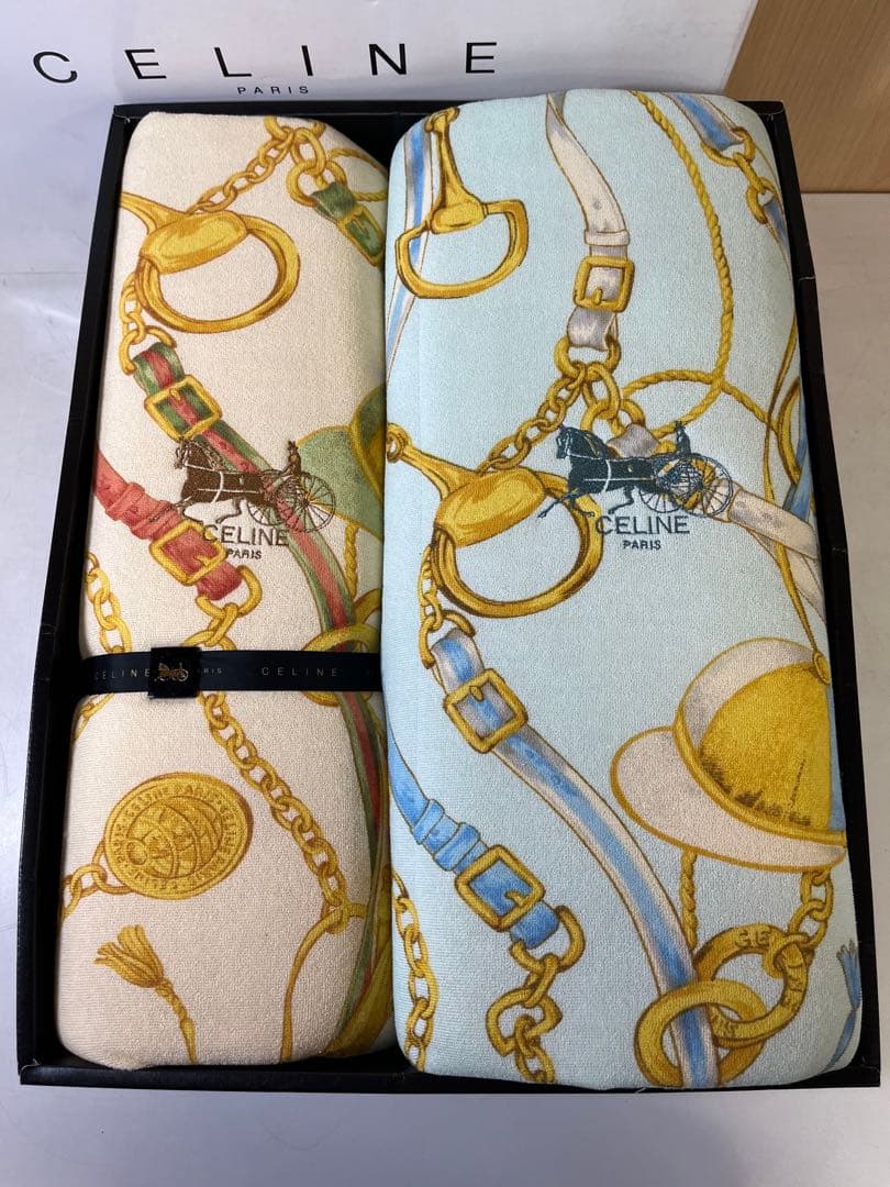 G678 未使用品 CELINE 馬具柄 肌掛布団 2枚セット 140×190