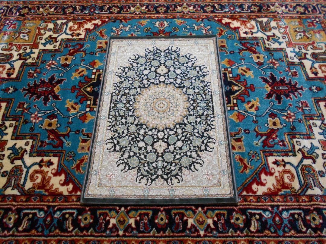 立体柄、144万ノット！高密度織、本場イラン産 絨毯！60×90cm‐49001