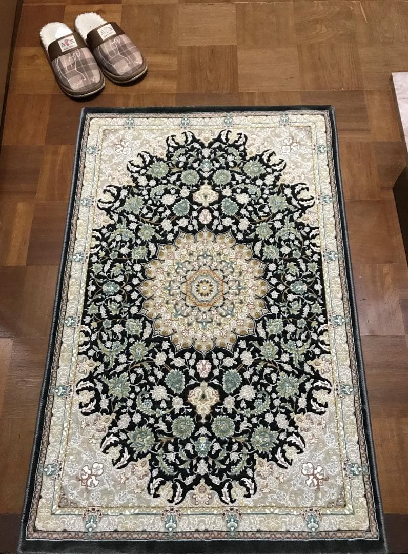 立体柄、144万ノット！高密度織、本場イラン産 絨毯！60×90cm‐49001