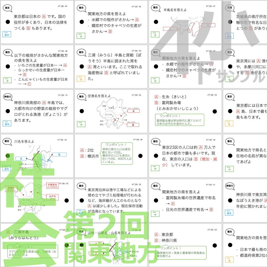 中学受験 暗記カード【4年下 社会1-9回】組分けテスト 予習シリーズ