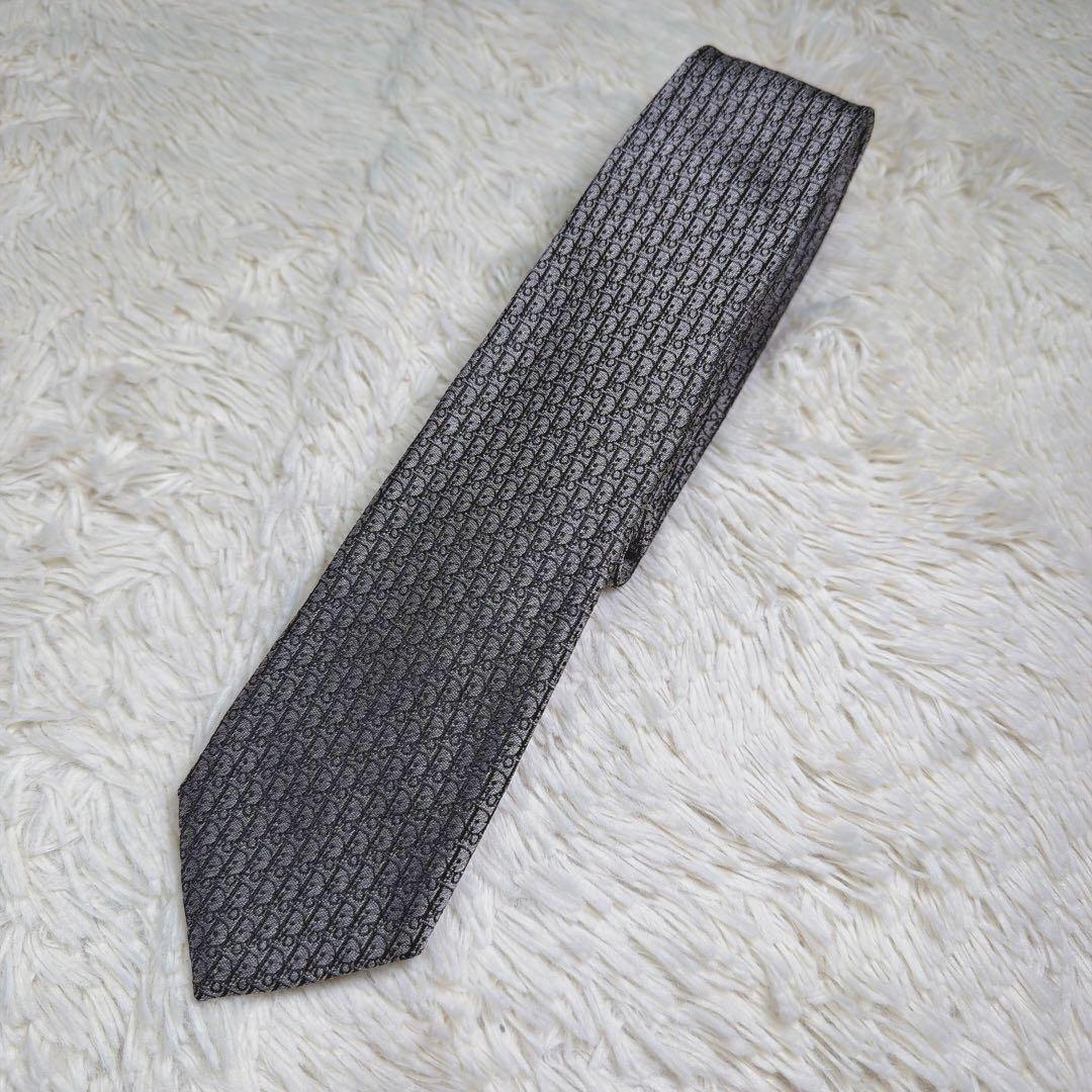 【希少】Dior ディオール　トロッター　総柄　金具　シルク　ネクタイ　細身