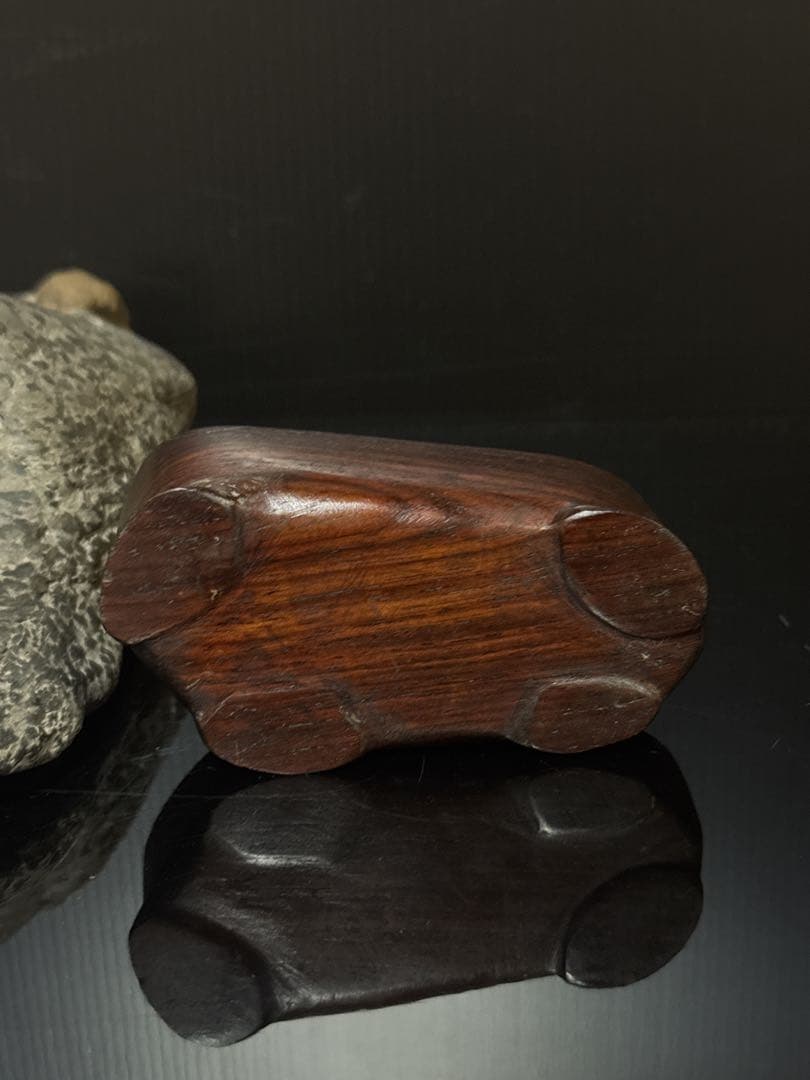 極上 瀬田石 水石 蟹肌 観音像型 瀬田川石 置物 唐木台付 盆景 盆栽