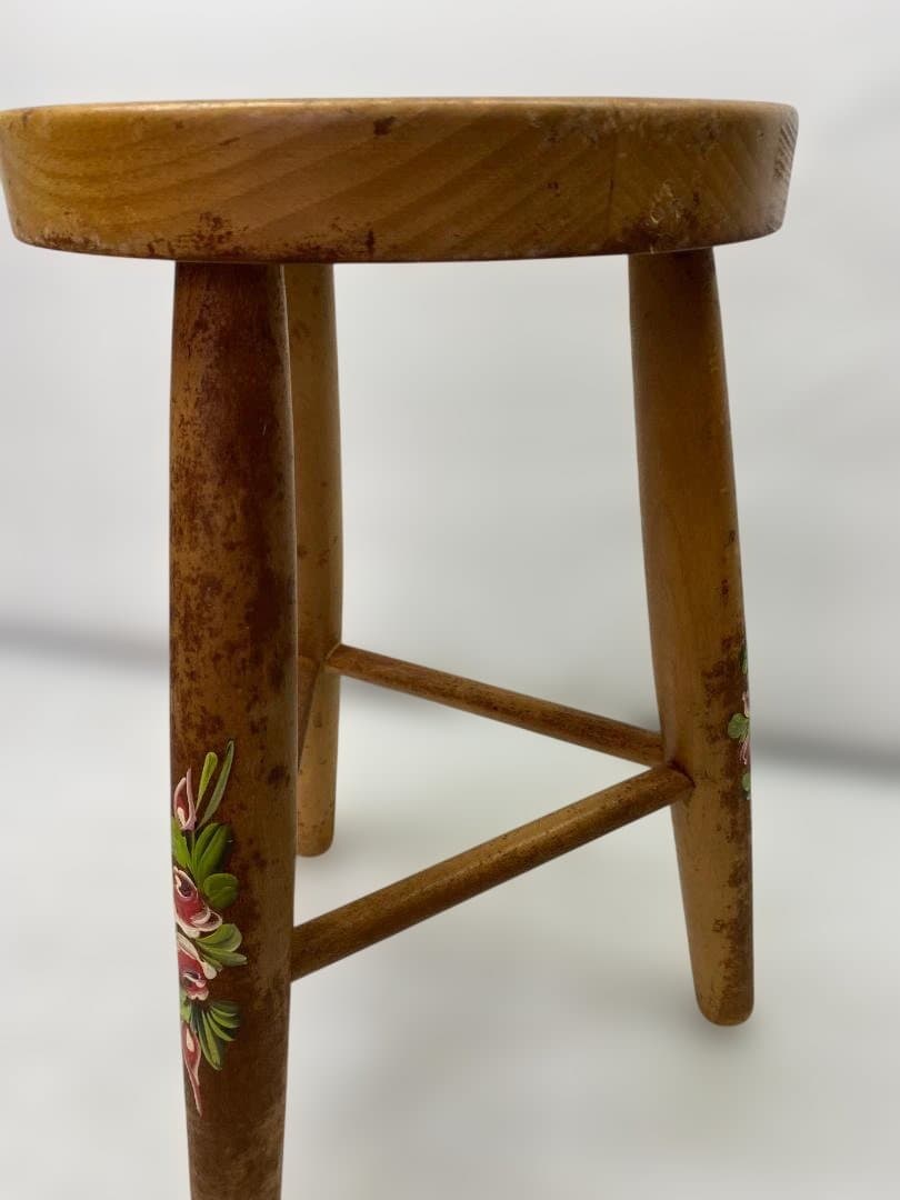 MADE IN ITALY 木製スツール 手描き 花模様 アンティーク調 花台