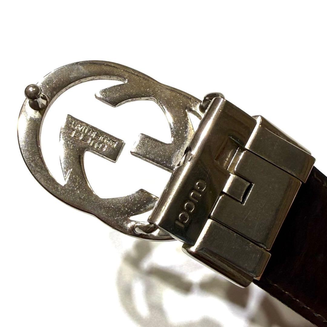 【美品】GUCCI リバーシブル　ベルト　レザー　バイカラー インターロッキング